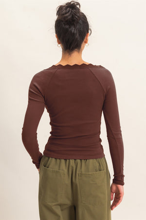 HYFVE INC. Women's Top Lace-trim Henley Top