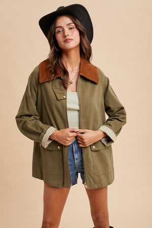 IN LOOM Women Jackets Corduroy Collared Cotton Chore Jacket