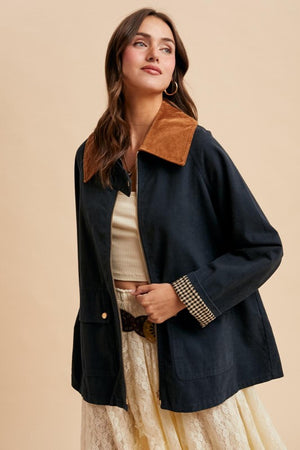 IN LOOM Women Jackets Corduroy Collared Cotton Chore Jacket