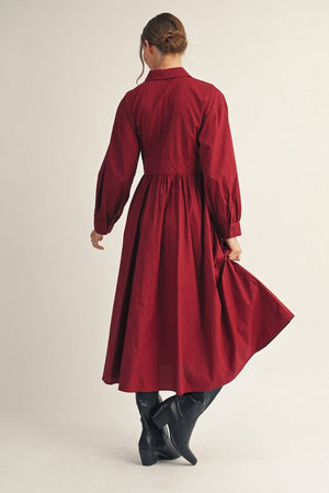 JODIFL Women's Dresses Front Pleat Accent Button Down Midi Dress