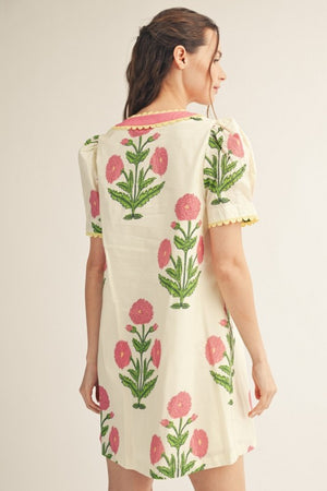 JODIFL Women's Dresses Scallop Trim Detail Button Down Floral Shift Dress