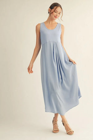 JODIFL Women's Dresses SKY BLUE / S Front Pleat Detail Solid Mix Match Dress G14402