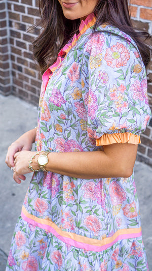 JODIFL Women's Dresses Solid Contrast Detail Tiered Floral Dress