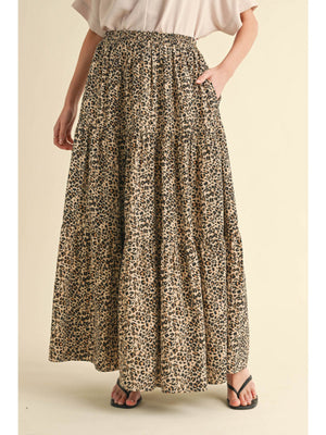 JODIFL Women's Skirts Leopard Full Skirt With Stretch-Band Waistline