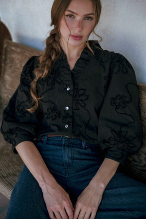 JODIFL Women's Top Button Down 3d Floral Top