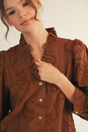 JODIFL Women's Top Button Down 3d Floral Top