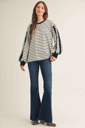 JODIFL Women's Top Contrast Accent Stripe Casual Top