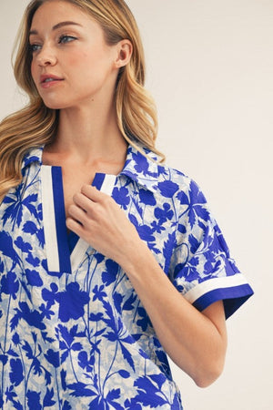 JODIFL Women's Top Drop Shoulder Tropical Floral Top