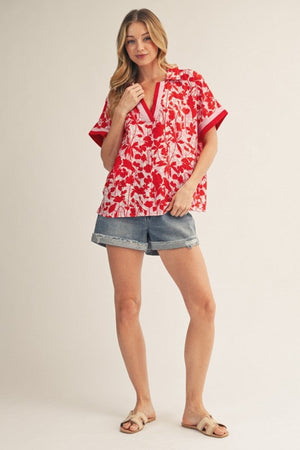 JODIFL Women's Top Drop Shoulder Tropical Floral Top