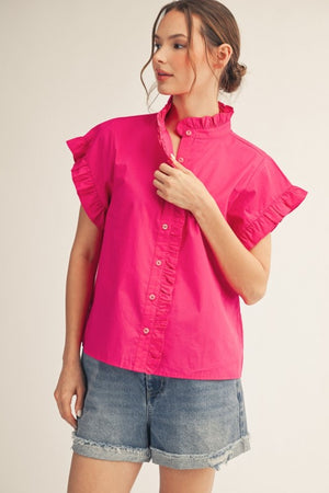 JODIFL Women's Top FUCHSIA / S Ruffled Detail Woven Top H50649