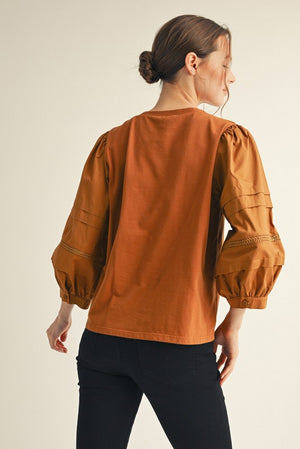 JODIFL Women's Top Ladder Lace 3/4 Sleeves Solid Top