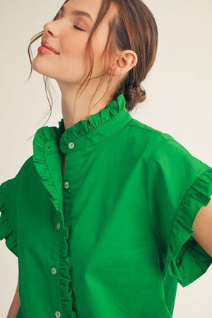 JODIFL Women's Top Ruffled Detail Woven Top