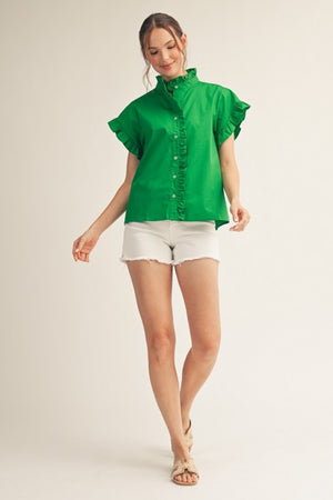 JODIFL Women's Top Ruffled Detail Woven Top