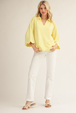 JODIFL Women's Top Scallop Edge Detail Solid Top