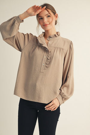 JODIFL Women's Top TOAST / S Ruffle Accent Texture Fabric Top G14772