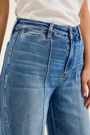 JUDY BLUE Women's Jeans High Waisted Liza Multi Inseam Palazzo W/ Shield Pkts Md Classic Fade