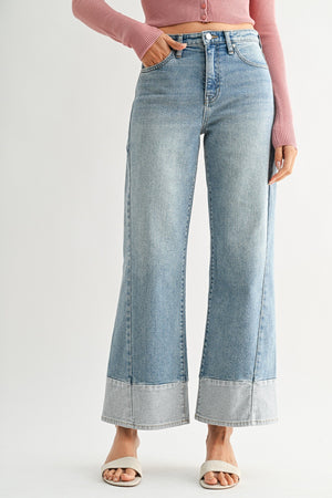 JUST BLACK DENIM Women's Jeans JBD Two Toned Hem Seamed Slim Wide