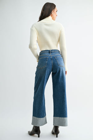 JUST BLACK DENIM Women's Jeans JBD Two Toned Hem Seamed Slim Wide