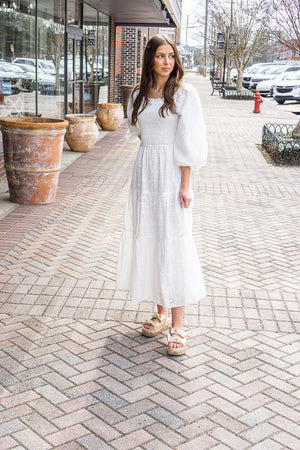 KARLIE CLOTHES Women's Dresses Karlie Eyelit Bow Back Smock Tier Maxi Dress