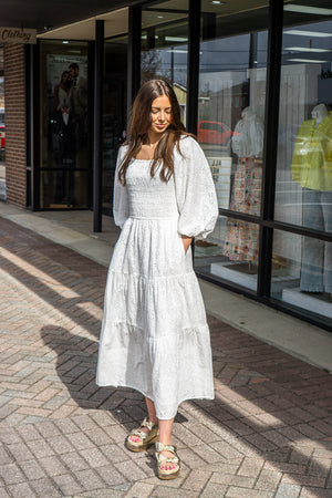 KARLIE CLOTHES Women's Dresses Karlie Eyelit Bow Back Smock Tier Maxi Dress