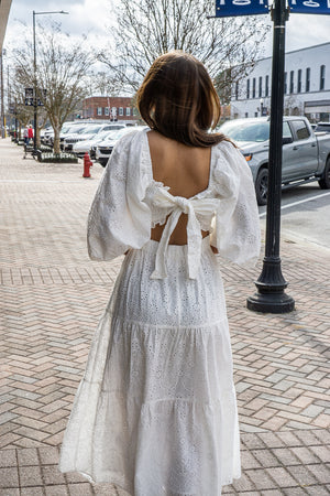 KARLIE CLOTHES Women's Dresses Karlie Eyelit Bow Back Smock Tier Maxi Dress