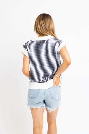 KARLIE CLOTHES Women's Sweaters Karlie Navy And White Knit Top