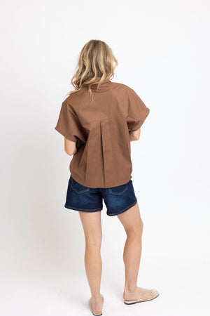 KARLIE CLOTHES Women's Top Karlie Solid Poplin Collar Vneck Top