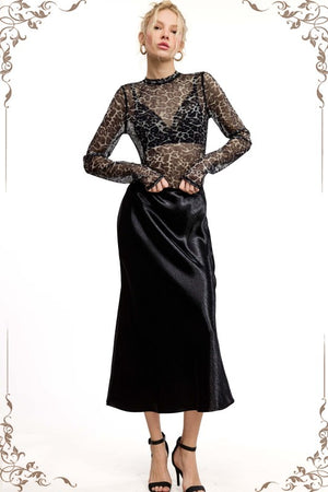 LA MIEL Women's Skirts Dressy Satin Long Panel Silhouette Skirt