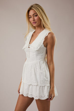 LELIS COLLECTION Women's Dresses Sleeveless V-neck Collared Eyelet Mini Dress