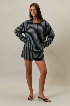 LELIS COLLECTION Women's Sweaters Long Sleeve Round Neck Striped Button Up Top