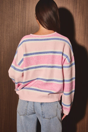 LELIS COLLECTION Women's Sweaters Long Sleeve Round Neck Striped Soft Cardigan