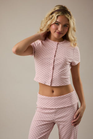 LELIS COLLECTION Women's Top Polka Dot Round Neck Short Sleeve Top