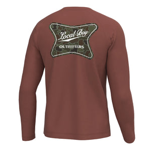 LOCAL BOY OUTFITTERS Men's Tees MAHOGANY / S Local Boy High Badge OD Long Sleeve Heather Performance Shirt L1410011MGNY