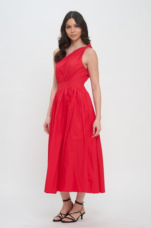 MEET ME IN SANTORINI Women's Dresses Red Poplin One Shoulder Maxi Dress