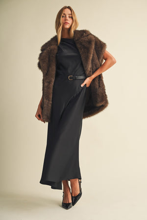 MUSTARD SEED Women's Vests Statement Lapel Plush Faux Fur Vest