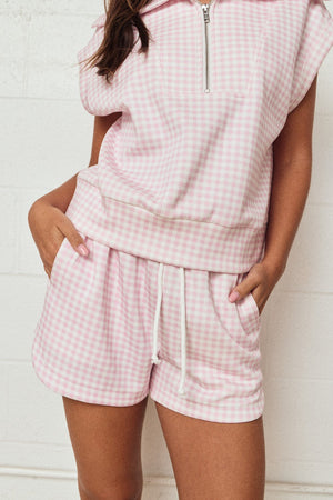 PAPER MOON Women's Set Gingham Quarter Zip Sleeveless Set
