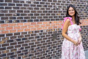 PEACH LOVE Women's Dresses Bow Tie Strap Floral Smocked Organza Midi Dress