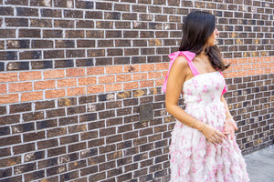 PEACH LOVE Women's Dresses Bow Tie Strap Floral Smocked Organza Midi Dress