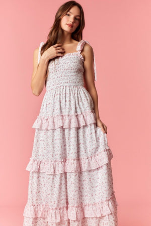 PEACH LOVE Women's Dresses Ditsy Smocked Bow Strap Colorblock Maxi