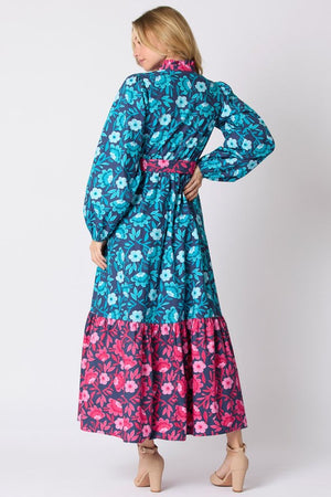 PEACH LOVE Women's Dresses Floral Printed Mixed Tie Waist Maxi Dress || David's Clothing