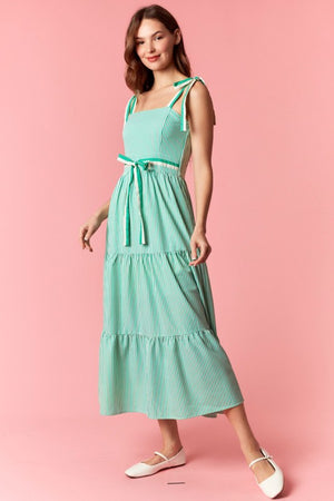 PEACH LOVE Women's Dresses Stripe 2-tone Band Bow Tie Sleeveless Midi Dress