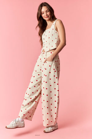 PEACH LOVE Women's Jeans Polka Dot Printed Wide Denim Pants