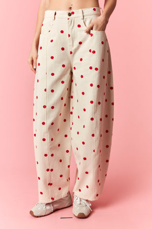 PEACH LOVE Women's Jeans Polka Dot Printed Wide Denim Pants