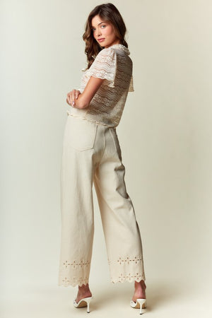RARERAW Women's Pants Scallop Hem Eyelet Detail Wide-leg Pants