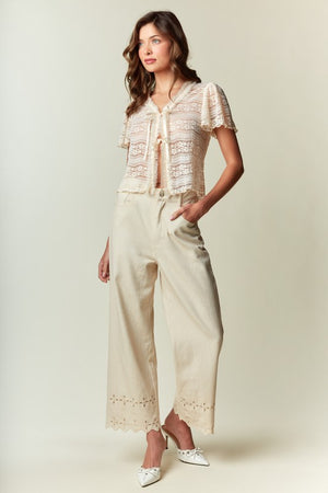 RARERAW Women's Pants Scallop Hem Eyelet Detail Wide-leg Pants