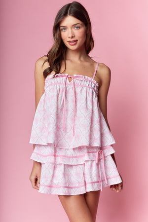 RARERAW Women's Skirts Bow Damask Ruffle Top & Skirts Set