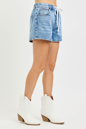 Risen Jeans Women's Shorts Elastic Band Slouchy Front Tie Detail Shorts