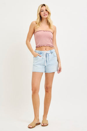 Risen Jeans Women's Shorts Risen Jeans Elastic Band Slouchy Front Tie Detail Shorts
