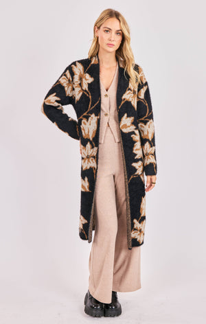 SADIE AND SAGE Women's Cardigans Sadie and Sage Emory Floral Intarsia Open Duster Cardi