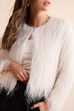 SADIE AND SAGE Women's Jackets Sadie & Sage Angel Wings Fringe Jacket in Ivory